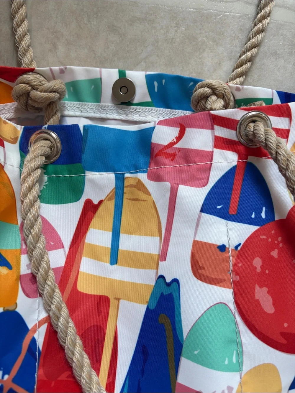 Sea Bags Maine Downeast Buoys Print Rope-Handle Tote